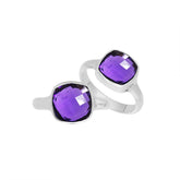 Handmade sterling silver double stone ring with Amethyst Quartz in minimalist bezel design